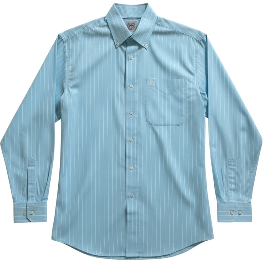 Cinch Small Button Down Shirt Light Blue White Striped Western Long Sleeve Logo